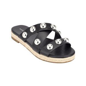 Marc Fisher Prisca Ball Studded Espadrille Sandals Faux Leather Size 6 Black